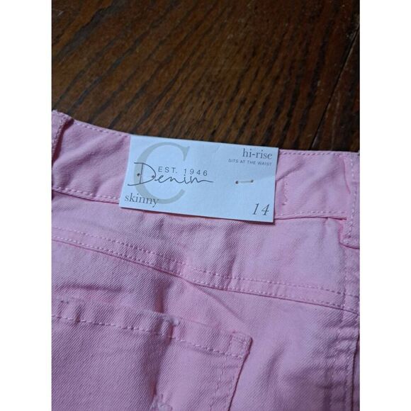 New Size 14 C Est 1946 Pink Distressed High Rise Skinny Denim Jeans with Raw Hem - Picture 12 of 12